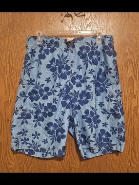 Vintage Abercrombie Men’s Hawaiian Floral Swim Trunks Blue Board Shorts
